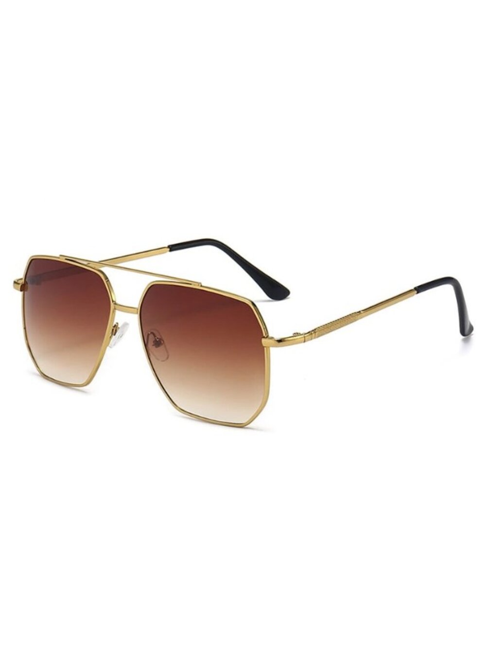 Aviator Style Unisex Gradient Brown Lens Sunglasses With Gold Metal Frame